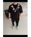 Erkek Baskılı T-Shirt Kısa Kol Bisiklet Yaka Regular Fit Rahat Kalıp Günlük Tişört - Siyah