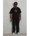Erkek Baskılı Tişort Kısa Kol Bisiklet Yaka Ovarsize T-Shirt - Siyah