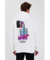 Erkek Baskılı Üç İplik Kapüşonlu Oversize Sweatshirt - Beyaz
