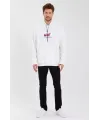 Erkek Baskılı Üç İplik Kapüşonlu Oversize Sweatshirt - Beyaz