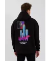 Erkek Baskılı Üç İplik Kapüşonlu Oversize Sweatshirt - Siyah