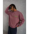 Erkek Bisiklet Yaka Baskılı 3 iplik pamuklu Sweatshirt - Gül Kurusu