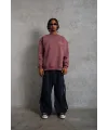 Erkek Bisiklet Yaka Baskılı 3 iplik pamuklu Sweatshirt - Gül Kurusu