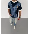 ERKEK Bisiklet Yaka Baskılı Kısa kol Oversize T-Shirt - Siyah