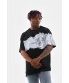 Erkek  Bisiklet Yaka Baskılı Oversize T-Shirt - Siyah