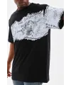 Erkek  Bisiklet Yaka Baskılı Oversize T-Shirt - Siyah