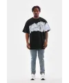 Erkek  Bisiklet Yaka Baskılı Oversize T-Shirt - Siyah