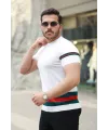 Erkek Bisiklet Yaka Bel Ve Kol şerit Desenli Kısa Kollu Tişört
