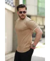 Erkek Bisiklet Yaka çizgi Desenli Ribanalı Kısa Kollu Tshirt
