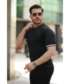 Erkek Bisiklet Yaka çizgi Desenli Ribanalı Kısa Kollu Tshirt