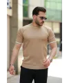 Erkek Bisiklet Yaka çizgi Desenli Ribanalı Kısa Kollu Tshirt