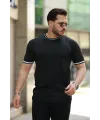 Erkek Bisiklet Yaka çizgi Desenli Ribanalı Kısa Kollu Tshirt