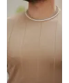 Erkek Bisiklet Yaka çizgi Desenli Ribanalı Kısa Kollu Tshirt