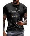 Erkek Bisiklet Yaka Kedi Baskılı Süprem T-shirt