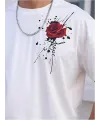 Erkek Bisiklet Yaka Kısa Kol Baskılı T-shirt - Beyaz