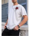 Erkek Bisiklet Yaka Kısa Kol Baskılı T-shirt - Beyaz