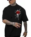 Erkek Bisiklet Yaka Kısa Kol Baskılı T-shirt - Siyah