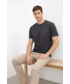 Erkek Bisiklet Yaka Tişört Regular Kalıp Basic Pamuklu Günlük Kullanım T-shirt - Füme