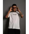 Erkek Bisiklet Yakalı Sırt Baskılı Oversize T-Shirt - Beyaz