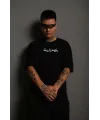 Erkek Bisiklet Yakalı Sırt Baskılı Oversize T-Shirt - Siyah