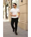 Erkek Çizgi Desenli Fermuar Yakalı Kısa Kollu Tişört