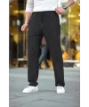 Erkek Cizgili Dokuma Krep Jogger Buggy Pantalon Rahat Kalıp - Siyah