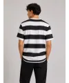 Erkek Çizgili Oversize Tişört Bisiklet Yaka Kısa Kol Yazlık T-Shirt - Siyah