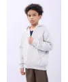 Erkek Çocuk Kapüşonlu Kanguru Cepli Tam Fermuarlı Hırka SweatShirt - Gri