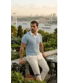 Erkek Desenli Kısa Kollu Triko Tişört - %100 Pamuk Akrilik
