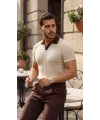 Erkek Desenli Kısa Kollu Triko Tişört - %100 Pamuk Akrilik