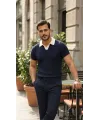 Erkek Desenli Kısa Kollu Triko Tişört - %100 Pamuk Akrilik