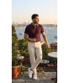 Erkek Desenli Kısa Kollu Triko Tişört - %100 Pamuk Akrilik