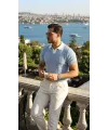 Erkek Desenli Kısa Kollu Triko Tişört - %100 Pamuk Akrilik