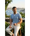 Erkek Desenli Kısa Kollu Triko Tişört - %100 Pamuk Akrilik