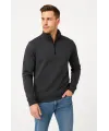 Erkek Dik Yaka Sweatshirt Dik Yaka Yarım Fermuarlı 3 İplik Şardonlu Pamuk Kumaş - Antrasit
