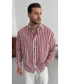 Erkek Dikey Çizgili Yarım Oversize Gömlek