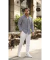 Erkek Dikey Çizgili Yarım Oversize Gömlek