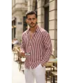 Erkek Dikey Çizgili Yarım Oversize Gömlek