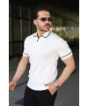 Erkek Dokulu Desen Yakalı Kısa Kollu Tişört