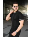 Erkek Dokulu Desen Yakalı Kısa Kollu Tişört