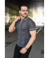 Erkek Dokulu Desen Yakalı Kısa Kollu Tişört