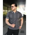 Erkek Dokulu Desen Yakalı Kısa Kollu Tişört