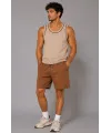Erkek Dokuma Kumaş Cepli Bağcıklı Regular Fit Yazlık Şort - Kahverengi