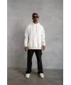 Erkek Düz Kapüşonlu Sweat - Beyaz