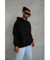 Erkek Düz Kapüşonlu Sweat - Siyah