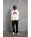 Erkek Eldiven Baskılı Kapüşonlu Sweat - Beyaz