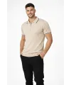 Erkek Fermuarlı Yaka Fitilli Triko Kısa Kollu Regular Fit Tişört T-shirt - Bej