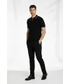 Erkek Fermuarlı Yaka Fitilli Triko Kısa Kollu Regular Fit Tişört T-shirt - Siyah