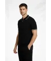 Erkek Fermuarlı Yaka Fitilli Triko Kısa Kollu Regular Fit Tişört T-shirt - Siyah