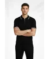 Erkek Fermuarlı Yaka Fitilli Triko Kısa Kollu Regular Fit Tişört T-shirt - Siyah